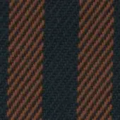 Woven textile sample, "Voulez Vous" collection, features diagonal stripes in dark gray-blue and rusty brown with a dense, subtly textured weave.